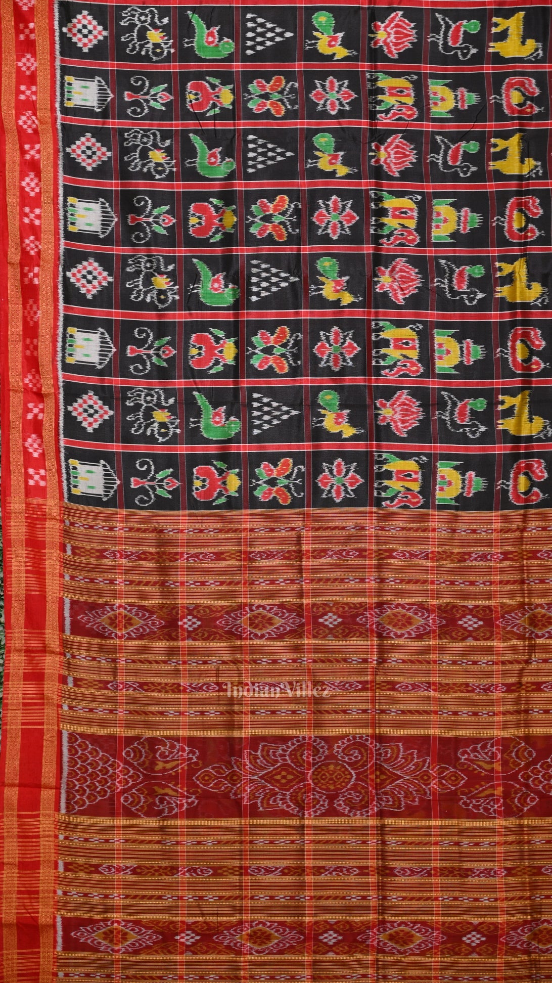 Black Red Nabakothi Odisha Ikat Khandua Silk Saree