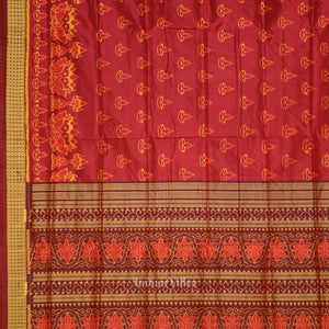 Blood Red Diwali Theme Odisha Handloom Sambalpuri Silk Saree