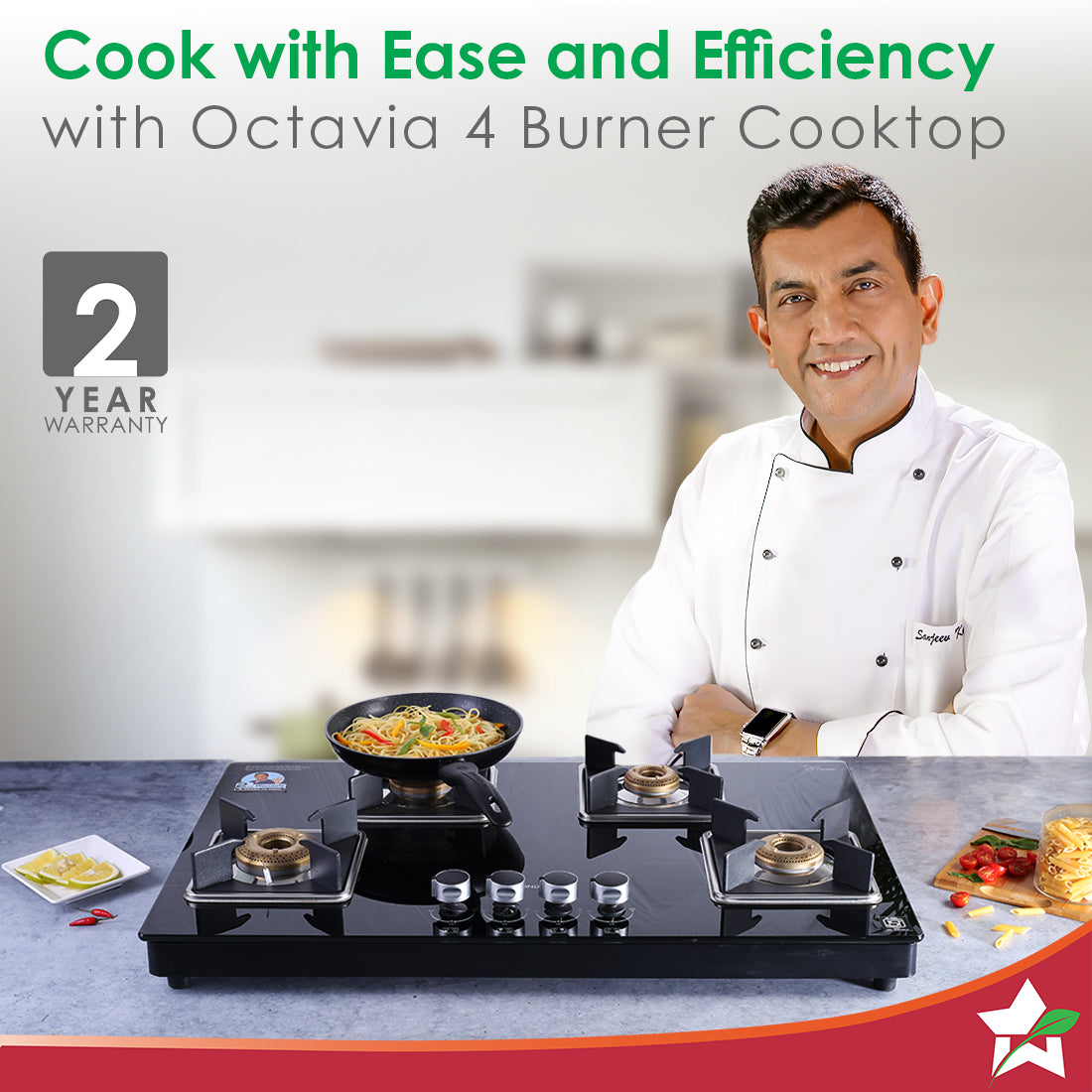 Octavia 4 Burner Glass Hob Top Auto Cooktop 8mm.