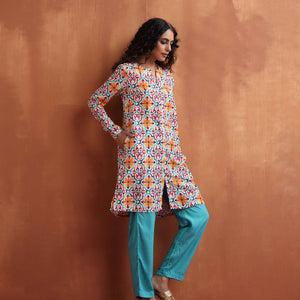 trueBrowns Off White Print Kurta Co-ord Set