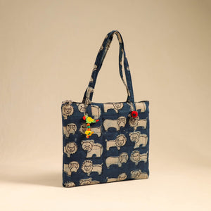 Blue - Handcrafted Quilted Cotton Handbag 16