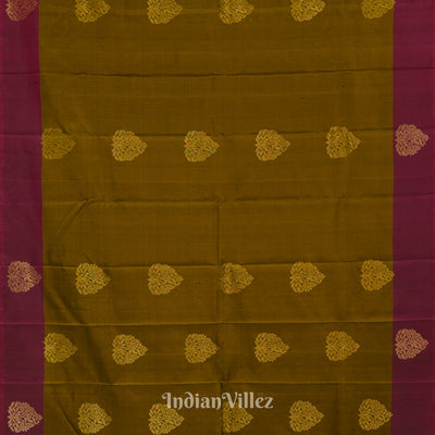 Golden Brown With Maroon Pure Kanjivaram Soft Silk Saree