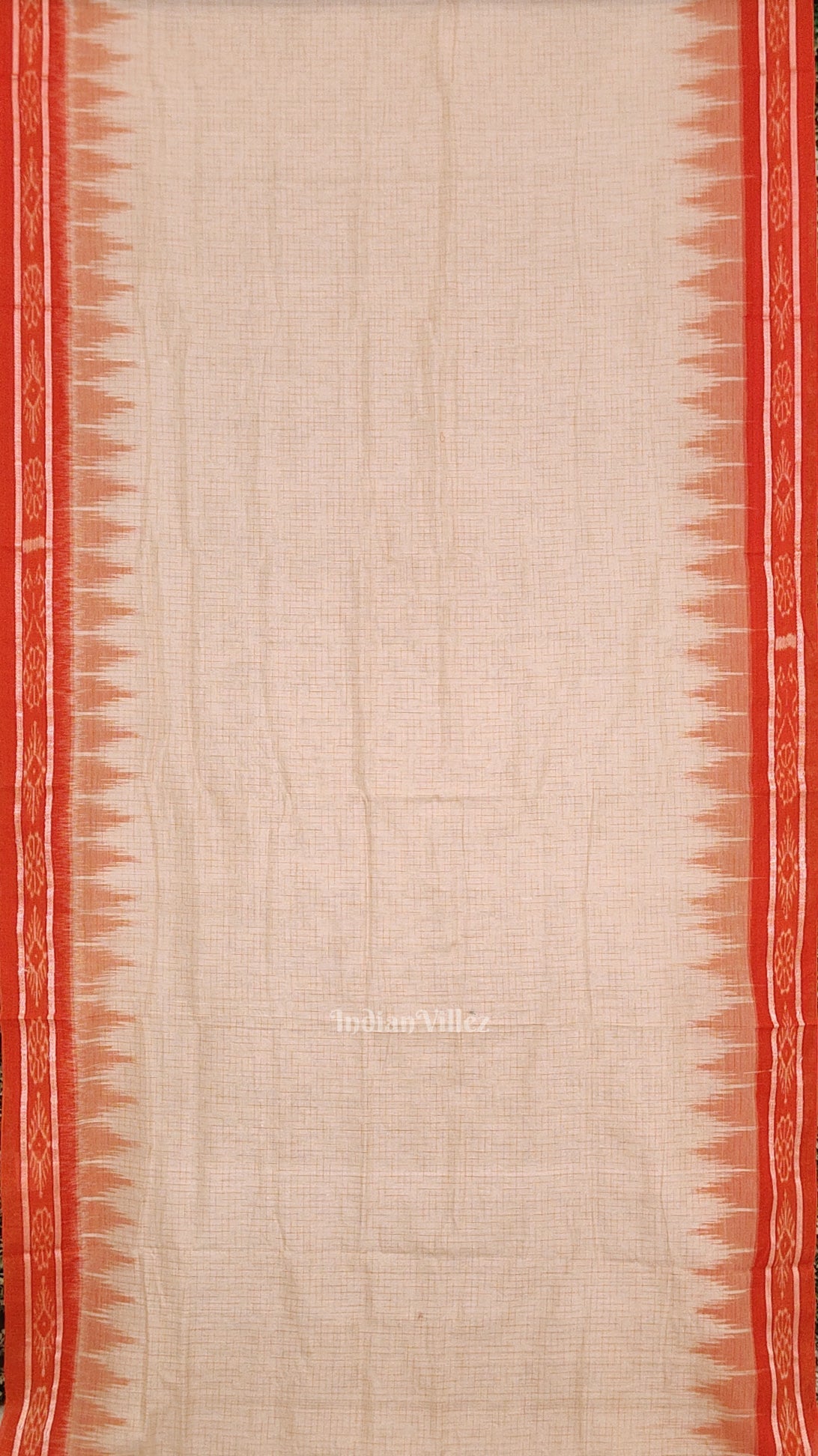 Cream Orange Jharana Maniabandha Cotton Saree