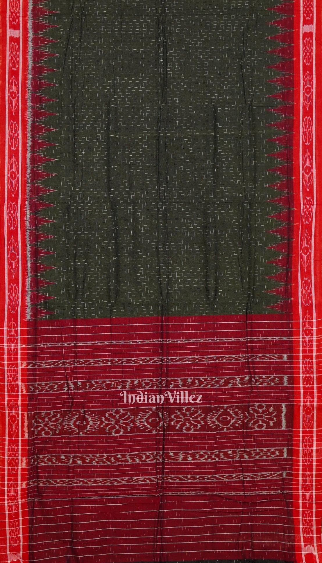 Bottle Green Maniabandha Cotton Jharana Saree