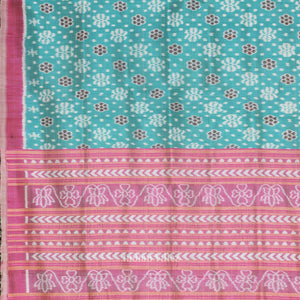 Cyan Blue Pink Odisha Ikat Contemporary Designer Saree