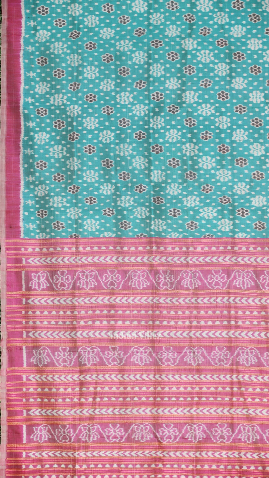 Cyan Blue Pink Odisha Ikat Contemporary Designer Saree