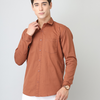 Frankshirt Men Dusty Brown Solid Tailored Fit Cotton Casual Shirt