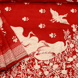 Red Parsi Gara Floral Motif Hand Embroidered Saree