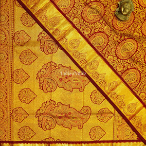 Golden Pink Pure Kanjivaram Silk Saree