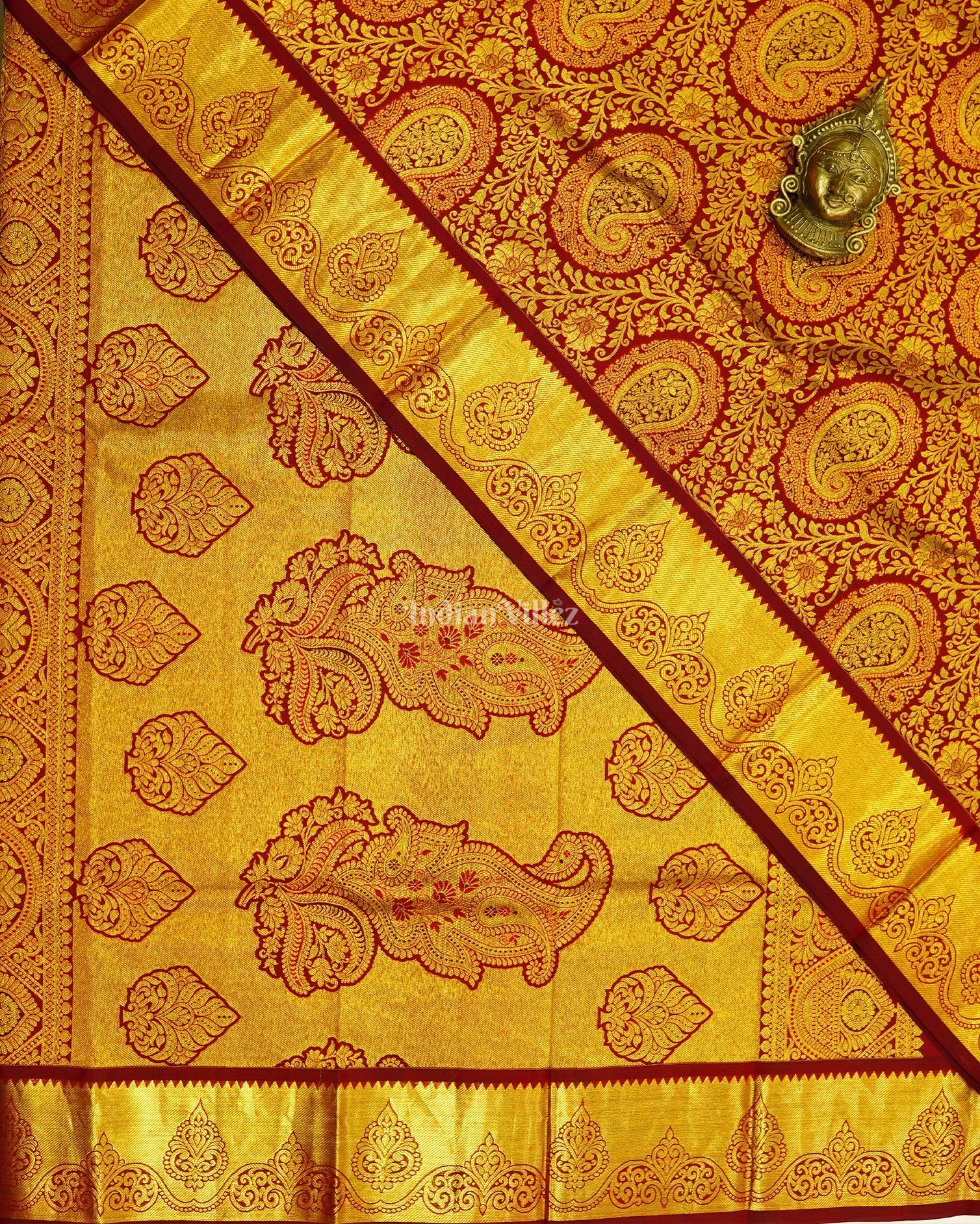 Golden Pink Pure Kanjivaram Silk Saree