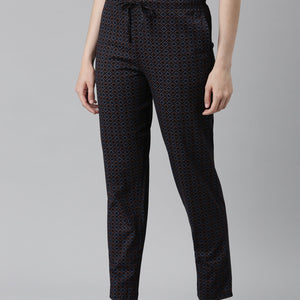 Women Printed Black Mid Rise Cotton Knit Lounge Pants