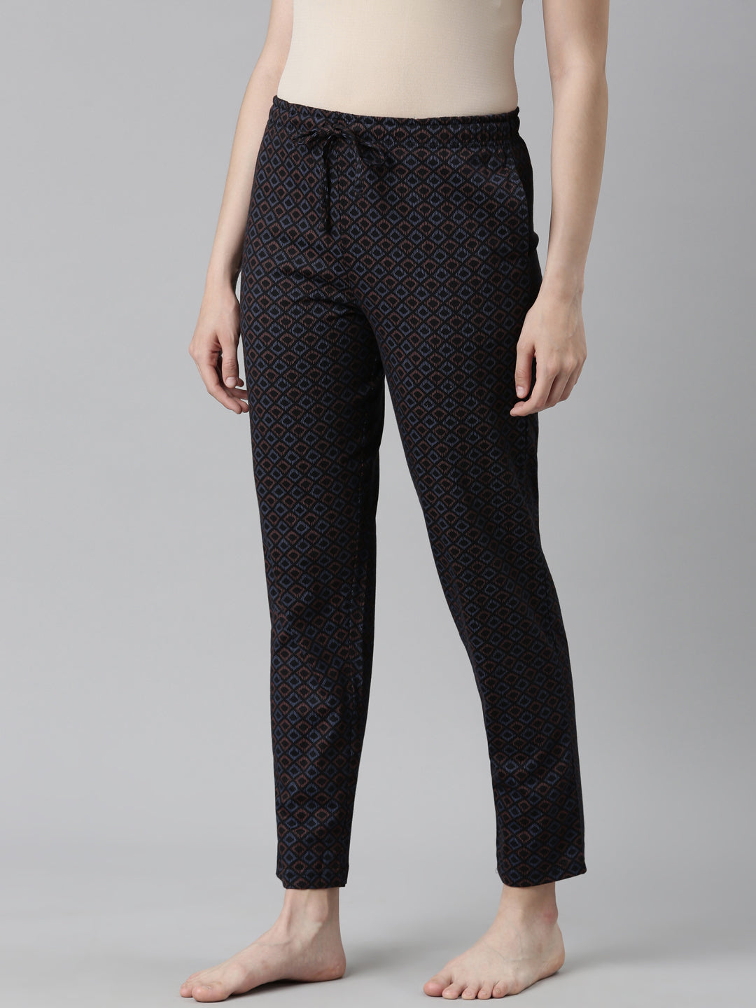 Women Printed Black Mid Rise Cotton Knit Lounge Pants