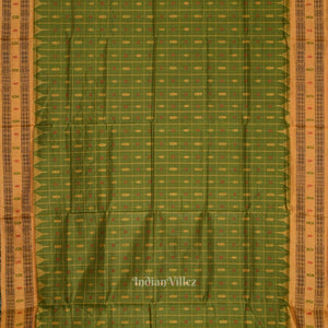 Green Yellow Hazar Buti Bomkai Tussar Silk Saree with Sarabandha Anchal