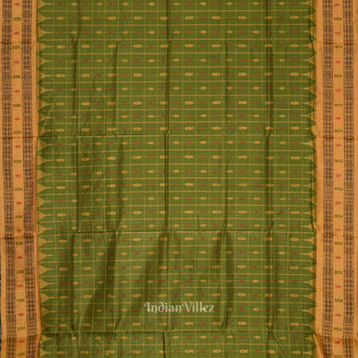 Green Yellow Hazar Buti Bomkai Tussar Silk Saree with Sarabandha Anchal
