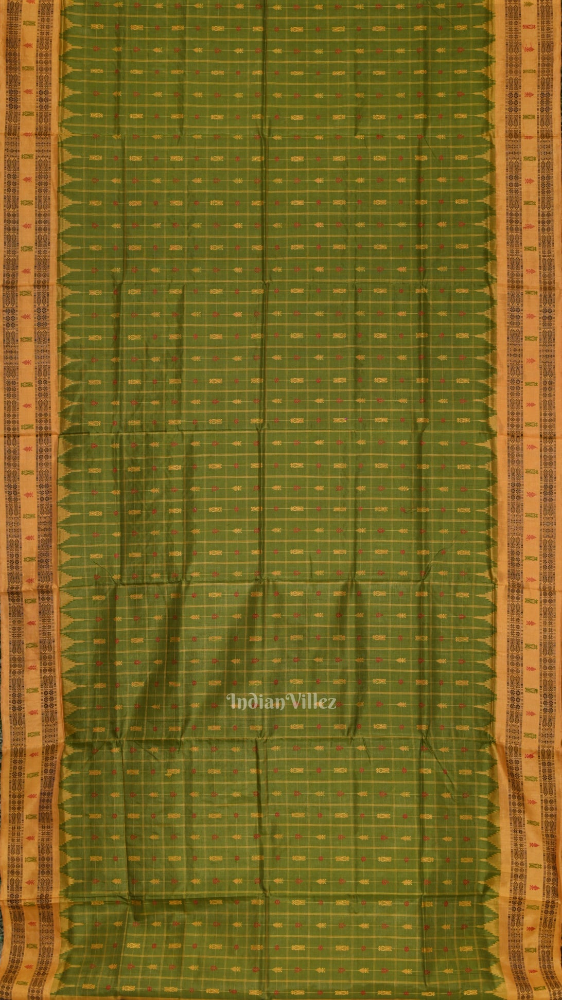 Green Yellow Hazar Buti Bomkai Tussar Silk Saree with Sarabandha Anchal