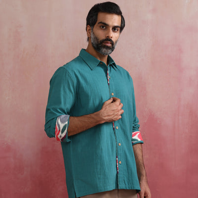 trueBrowns Men's Blue Cotton Shirt