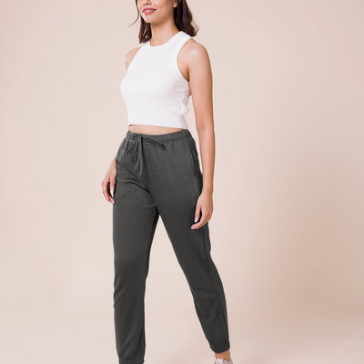 Women Solid Silver Grey Mid Rise Ultra Warm Jogger