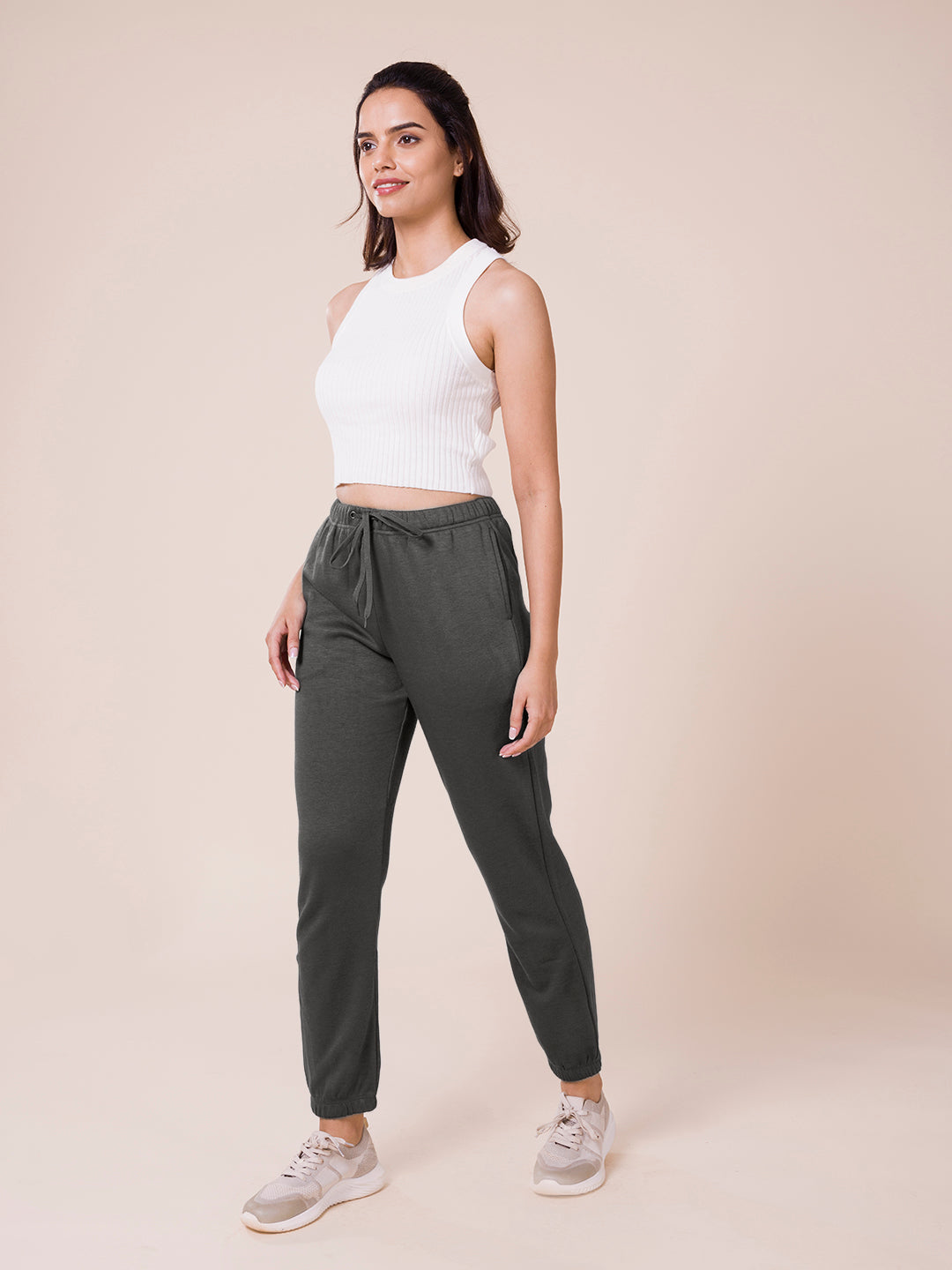 Women Solid Silver Grey Mid Rise Ultra Warm Jogger