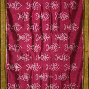 Magenta Pink Green Fish Motif Sambalpuri Odisha Ikat Contemporary Silk Saree