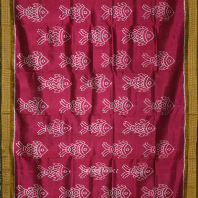 Magenta Pink Green Fish Motif Sambalpuri Odisha Ikat Contemporary Silk Saree