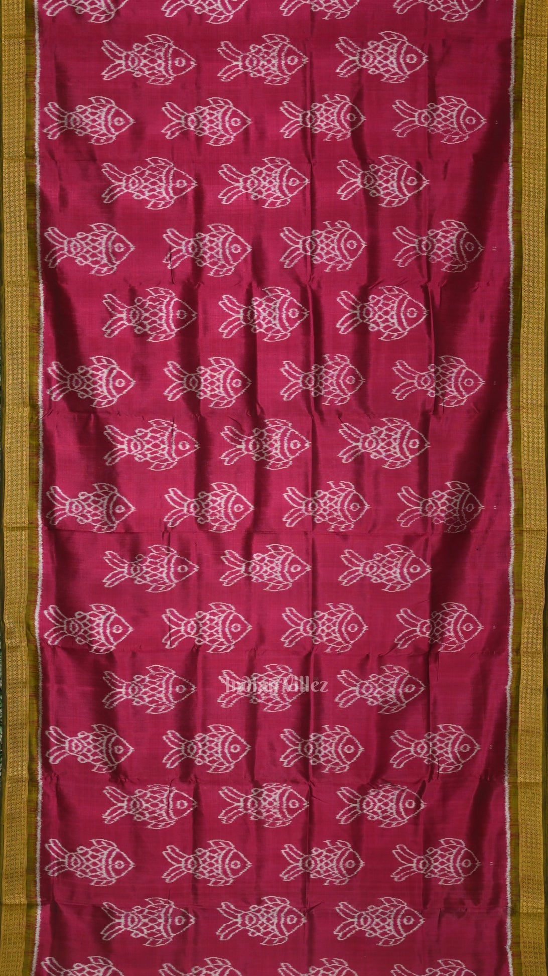 Magenta Pink Green Fish Motif Sambalpuri Odisha Ikat Contemporary Silk Saree