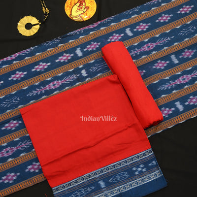 Blue Red Pasapali Sambalpuri Cotton Dress set with Dupatta