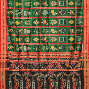Green Nabakothi  Odisha Ikat Khandua Silk Saree with Nartaki Pallu