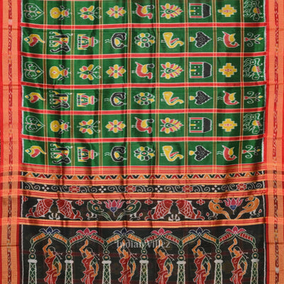 Green Nabakothi  Odisha Ikat Khandua Silk Saree with Nartaki Pallu