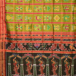 Mehendi Green Nabakothi Odisha Ikat Khandua Silk Saree with Nartaki Anchal