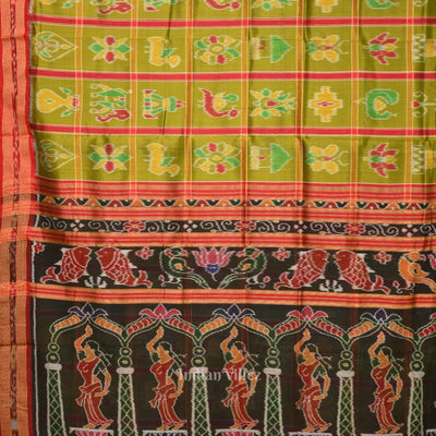 Mehendi Green Nabakothi Odisha Ikat Khandua Silk Saree with Nartaki Anchal