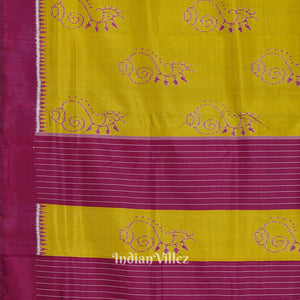 Olive Green Odisha Ikat Shankha Designer Contemporary Silk Saree