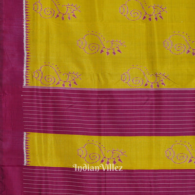 Olive Green Odisha Ikat Shankha Designer Contemporary Silk Saree