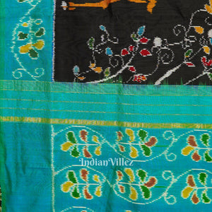 Black Golden Yellow Dear Theme Pochampally Ikat Silk Saree