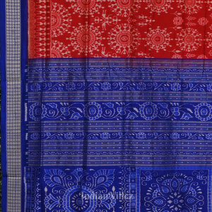 Red with Royal Blue Odisha Ikat Sambalpuri Silk Saree