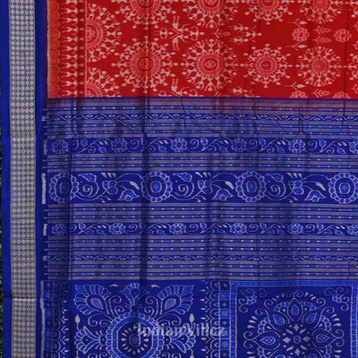 Red with Royal Blue Odisha Ikat Sambalpuri Silk Saree