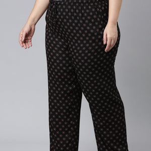 Women Printed Black Woven Viscose Lounge Pants