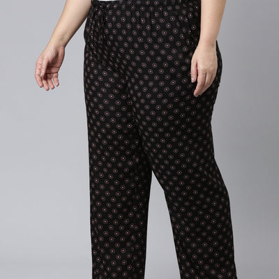 Women Printed Black Woven Viscose Lounge Pants