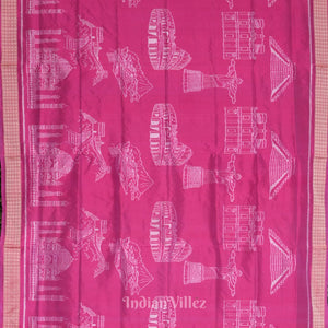 Rani Pink Natural Dyed Sambalpuri Silk Saree ( 7 Wonders of the World)