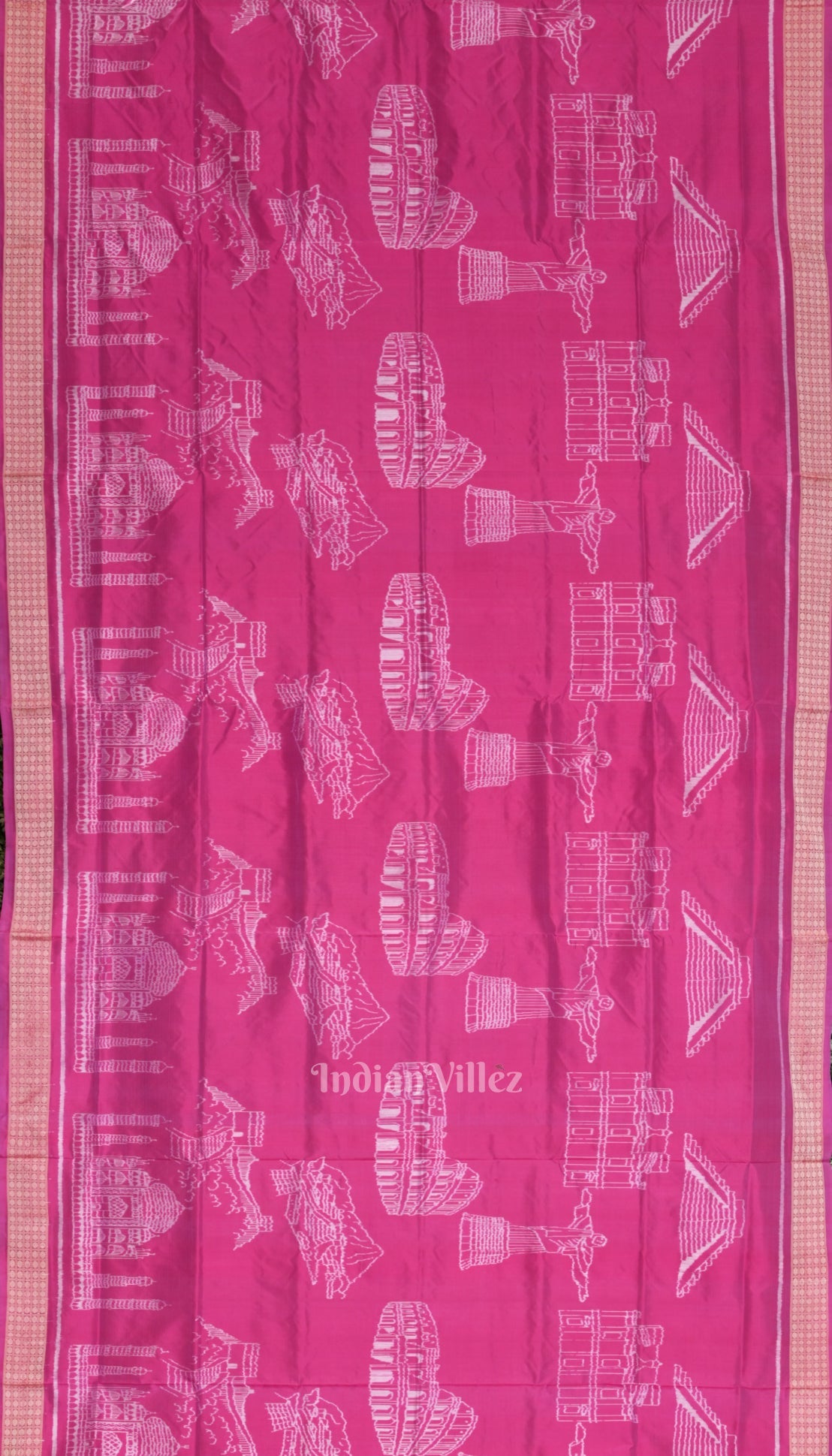 Rani Pink Natural Dyed Sambalpuri Silk Saree ( 7 Wonders of the World)
