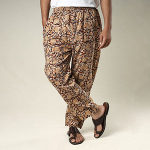 Brown - Kalamkari Block Printed Cotton Men’s Pyjama