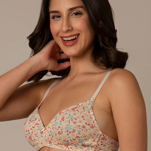 Smooth Style Padded Non-Wired Cotton Bra - Daisy Print