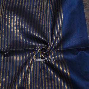 Blue Stripped Pure Silk Cotton Maheshwari Saree