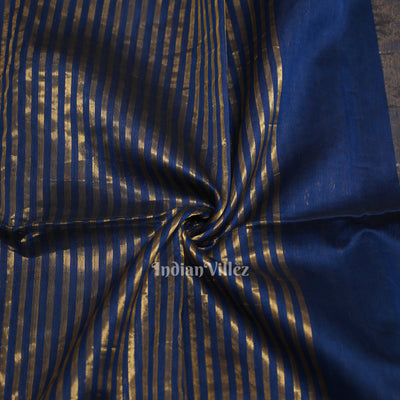 Blue Stripped Pure Silk Cotton Maheshwari Saree