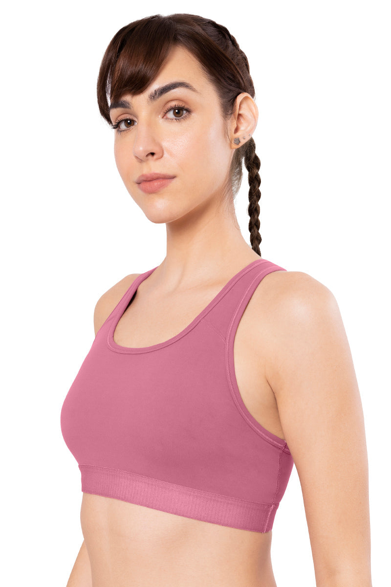 Energize Medium Impact Round Neck Sports Bra - Heather Rose