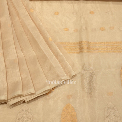 Off White Buta Work Kora Organza Banarasi Saree