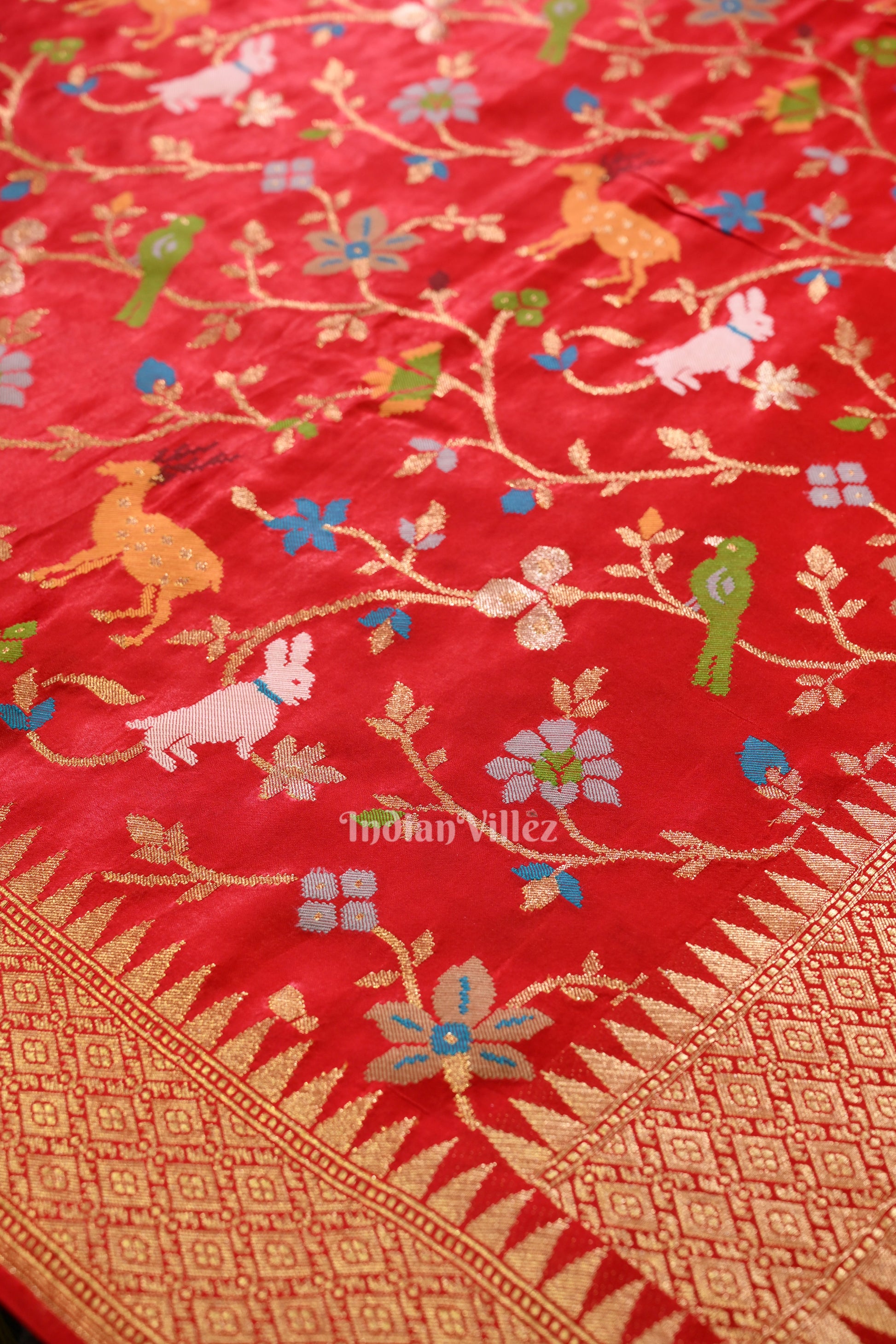 Pure Authentic Red Tussar Banarasi Silk Saree with thread embroidery