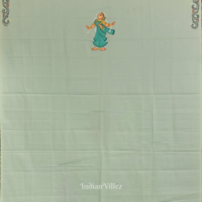 Pista Green Krishna Rasa Leela Theme Pattachitra Kurti Dress Material