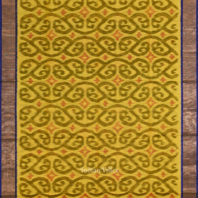 Yellow Blue Pochampally Ikat Sico (Silk & Cotton) Saree with Zari Border