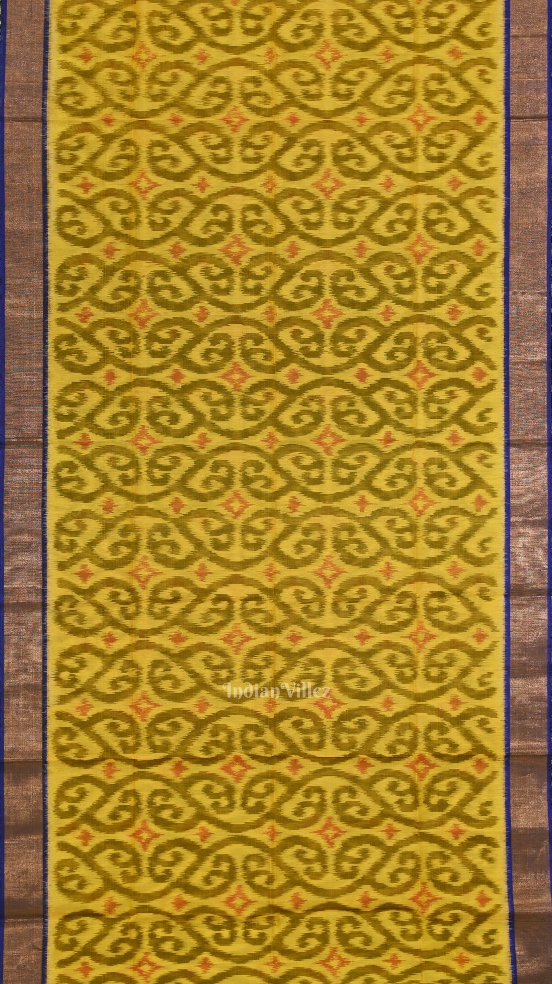 Yellow Blue Pochampally Ikat Sico (Silk & Cotton) Saree with Zari Border