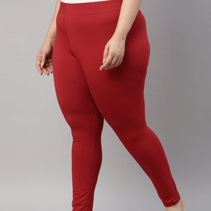 Women Solid Cherry Mid Rise Slim Fit Ankle Length Leggings - Tall